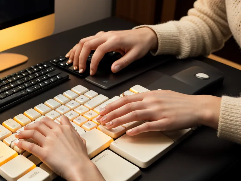 Eine Hand tippt auf einer Tastatur vor einem Monitor mit Funnel-Grafik.
