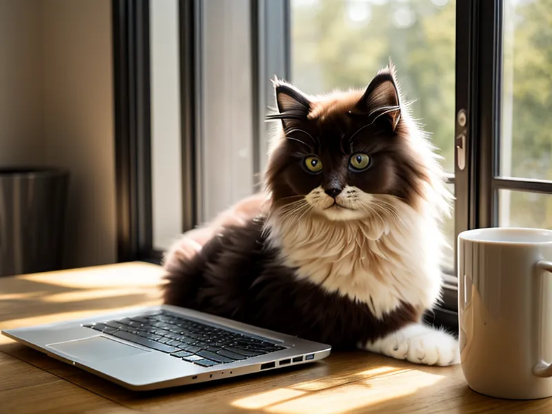 Katze auf einer Laptop-Tastatur im Home-Office eines Solopreneurs
