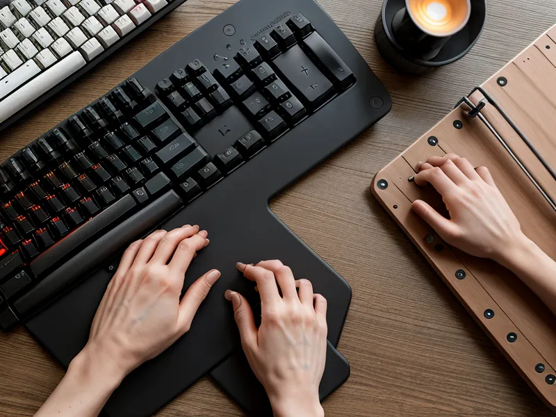 Nahaufnahme von Händen an einer mechanischen Tastatur im Homeoffice.